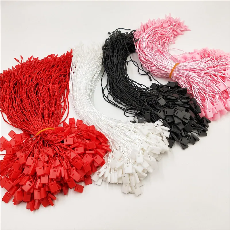 

100pcs/lot Plastic Square Buckle Label Polyester Lanyard Rope Hanging Tablets for Garment Bag Tag Cards DIY Clothing Accessories