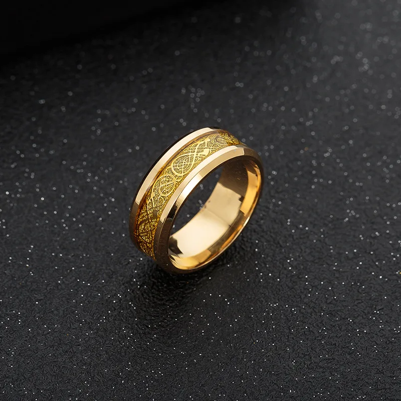 Полный размер властное мужское кольцо золотое синее углеродное волокно черный дракон инкрустация Fit кольца из нержавеющей стали для мужчин обручальное кольцо