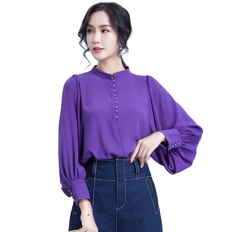 Women Chiffon Blouse 2019 New Lantern Sleeve Buttons Loose Chiffon Blouses and Shirts Office Lady Work Blouses Tops Blusas
