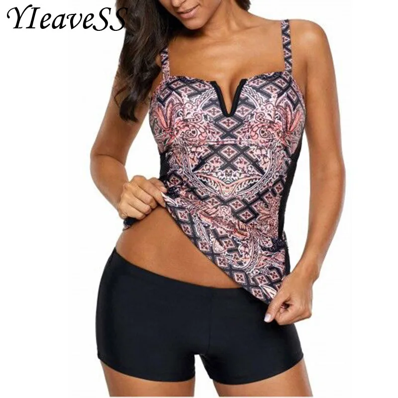 Comprare 2019 Tankini Costumi da bagno Più Il Formato Vestito di Nuoto 5XL Tronchi Costume Da Bagno Separata delle Donne di Vita Bikini Bagnante Push Up Imbottito Filo di Trasporto costumi da bagno