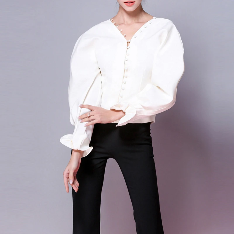 RealShe Fashion Blusas Mujer De Moda 2018 Autumn Women Sexy V-Neck Petal Sleeve Women Blouses Shirt Ladies Casual Tops Blusas RealShe Fashion Blusas Mujer De Moda 2018 Autumn Women Sexy V-Neck Petal Sleeve Women Blouses Shirt Ladies Casual Tops Blusas