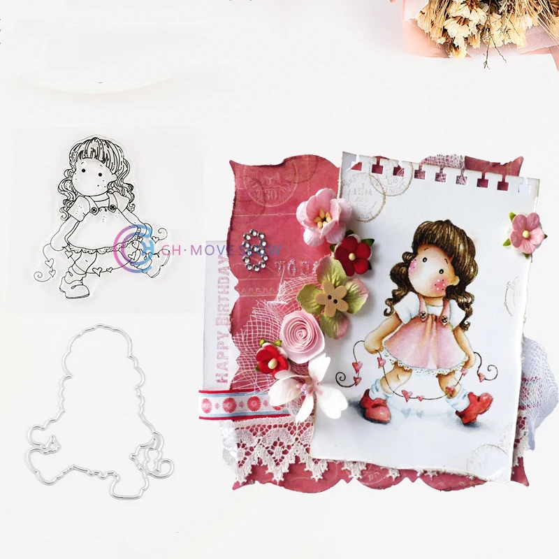 

Dressed Girl Metal Cutting Dies and stamps DIY Scrapbooking Card Stencil Paper Craft Handmade Album Stamp Die Sheets