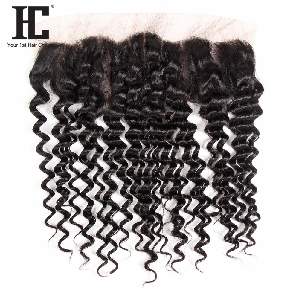 HC Hair Brazilian Deep Wave Lace Frontal Remy Hair 13x4 Ear to Ear Lace Frontal Closure Pre Plucked 130% Density Natural Color