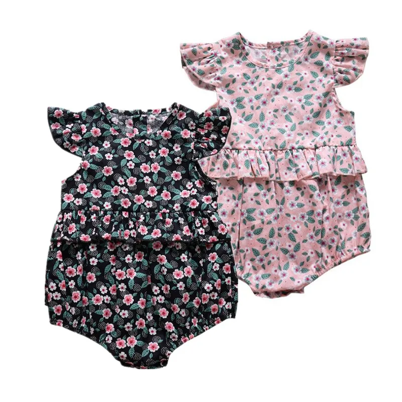 Summer Fashion European Style Newborn Girls Bodysuit Flower baby