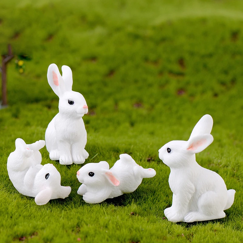 

4PCS Rabbit Easter Decoration Miniature Hare Animal Figurine Resin Craft Mini Bunny Garden Ornament DIY Accessories