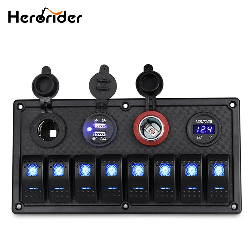 WATERWICH 4 Gang Marine IgnitionToggle Rocker Switch Panel Waterproof with 12V-24V LED Digital Colorful Voltmeter 3.1A Dual USB Charger Socket Adapter For Car Boat Truck SUV 3.1A+Red Voltmeter