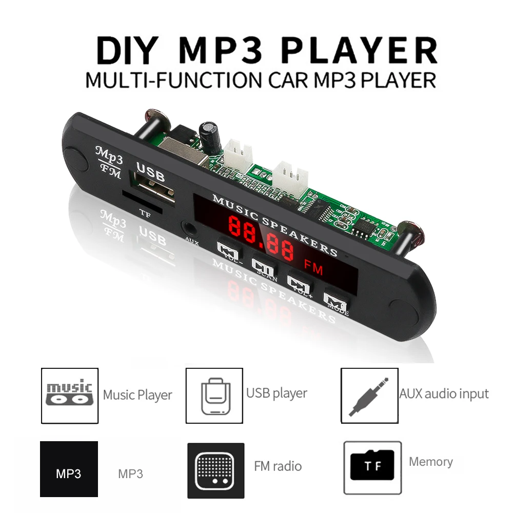 5 V-12 V автомобильное FM радио модуль Bluetooth Handsfree Car Kit USB TF карты 3,5 мм AUX Беспроводной WAV MP3 плеер декодер доард с Управление - Цвет: No Bluetooth MIC