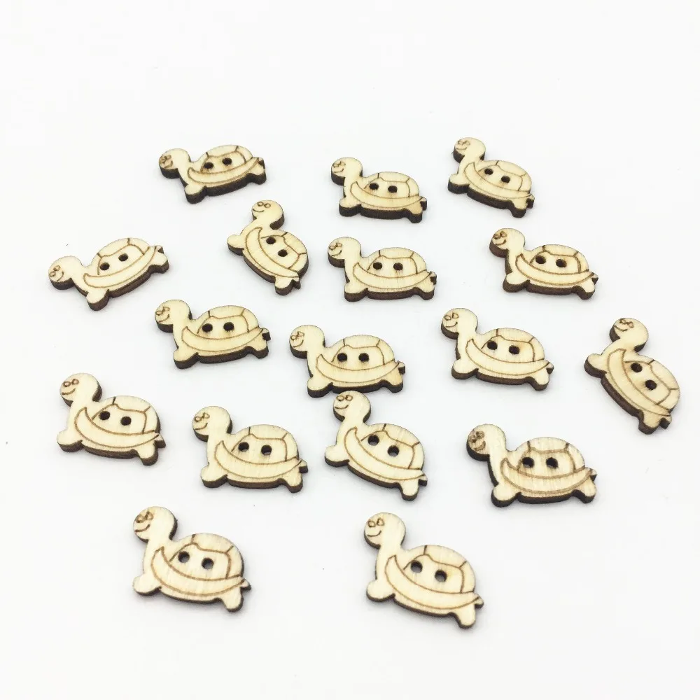 

100PCS Natural Wooden Cartoon Turtle Button Sewing Scrapbook Craft DIY Decorations Tortoise Buttons