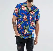 Free shipping Custom short sleeve big size Hawaiian print loose casual shirt China factory QR-1527