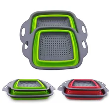 

2pcs/set Foldable Strainer Basket Collapsible Colander Sets Square Shape Fruit Vegetable Washing Drainer Kitchen Baskets