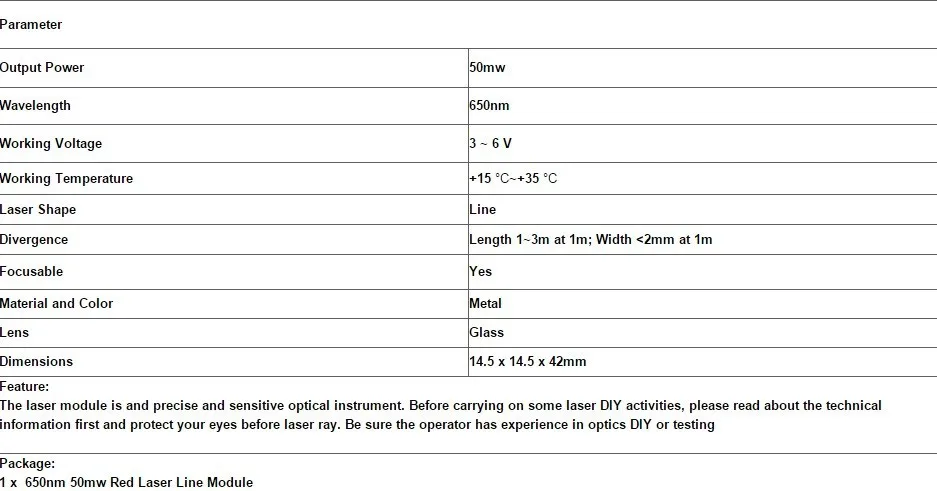 1 шт. 650нм 50 мВт красный модуль лазерной линии 14,5*42 мм промышленный/лабораторный