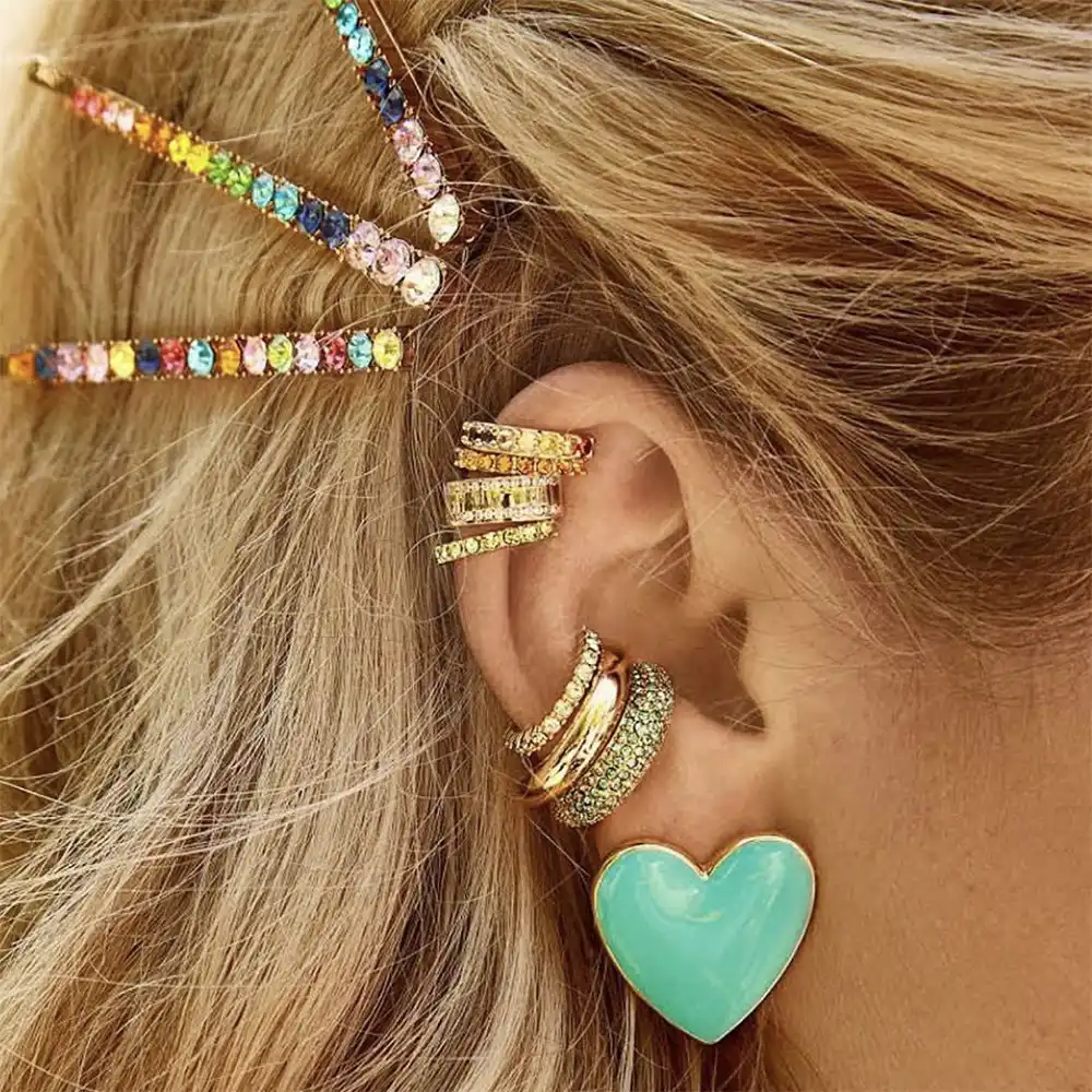 Jujia Fashion Hoop Earrings Set Huggies Crystal Ear Cuffs Non Jujia Fashion Hoop Earrings Set Huggies