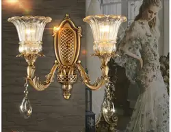 Бесплатная доставка латунь настенный светильник бронза Бра Лампа кристаллы тени бра свет для Спальня Гостиная настенные светильники