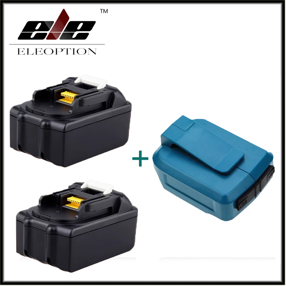 Eleoption 2x 18V 3000mAh Rechargeable Power Tools Battery For Makita BL1830 BL1840 BL1815 Li-Ion + Dual USB Charger Adapter