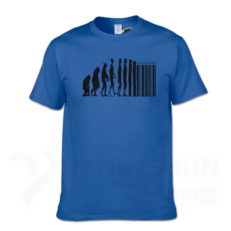 Модные дизайнерские футболки с эволюцией человека, футболка с обезьяной, обезьяной, штрих-кодом, капитализмом, анархией, 16 цветов, хлопковые футболки - Цвет: Blue 2