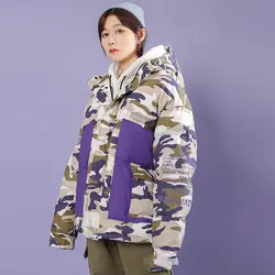 Камуфляжная зимняя куртка женская Harajuku Толстая теплая парка с капюшоном 2019 пара серии негабаритных Свободные женские s хлопковая стеганая