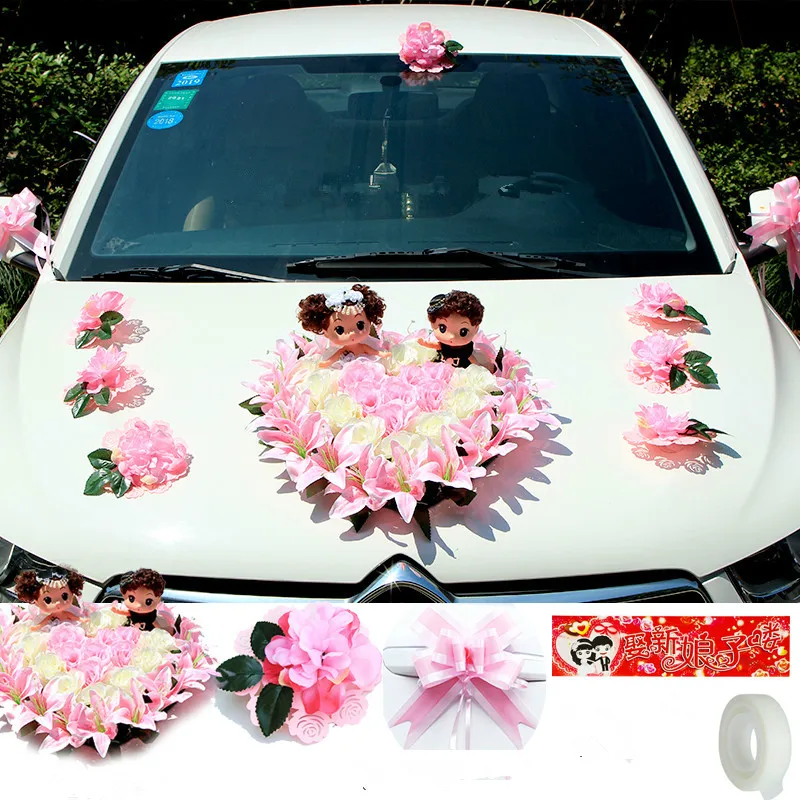 Лилия Вечная любовь свадебный автомобиль цветок украшение набор имитация цветок автомобиль Свадебный центр орнамент корейский Свадебный декор медведь