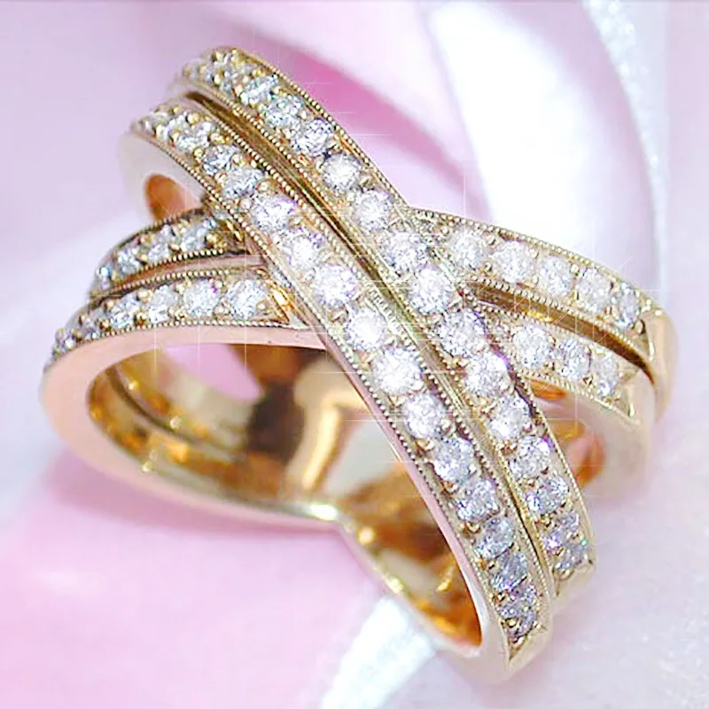 

Marcatsa Unique Rotated cross Crystal engagement ring rose gold copper cubic zirconia Wedding Rings for women fashion jewelry
