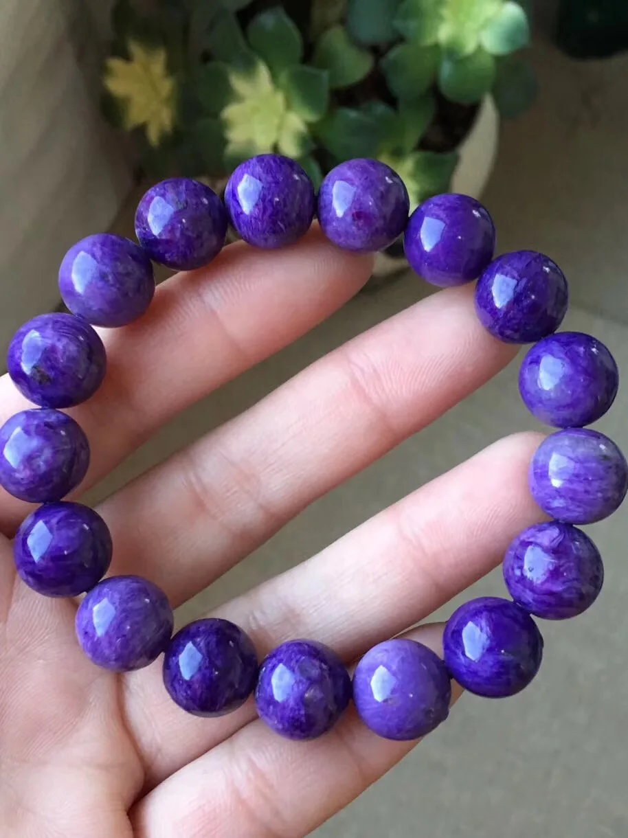 

12.4mm Genuine Natural Purple Charoite Bracelet For Woman Man Anniversary Party Gift Round Bead Jewelry Luxury Drop Shipping