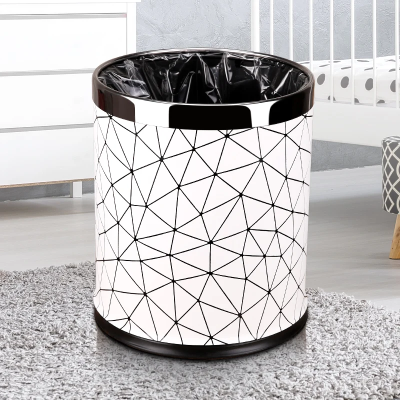 

Round Metal Trash Can Wastebasket, Garbage Container Bin for Bathrooms, Powder Rooms, Kitchens, Home Offices - Double Trash Bins