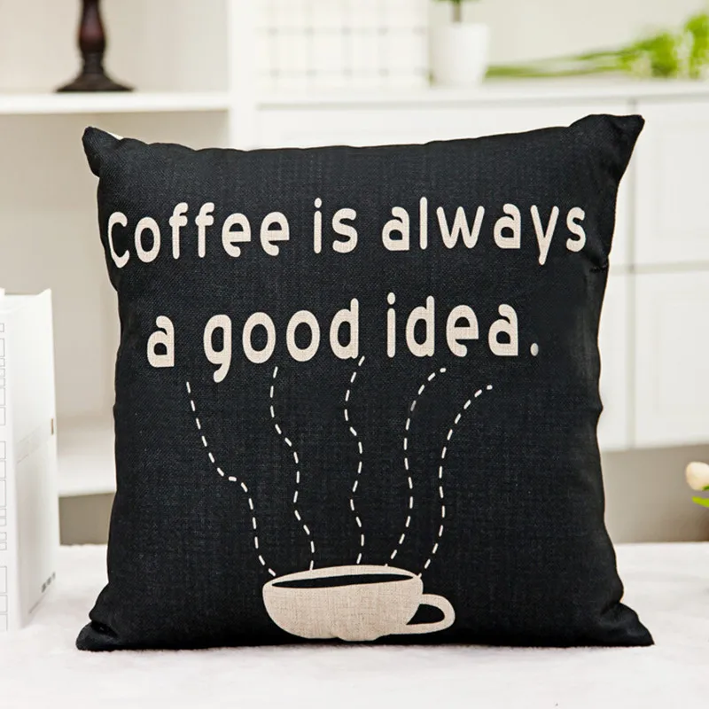 High Quality Fashion Style Cotton Linen Cushion Coffee House Print Home