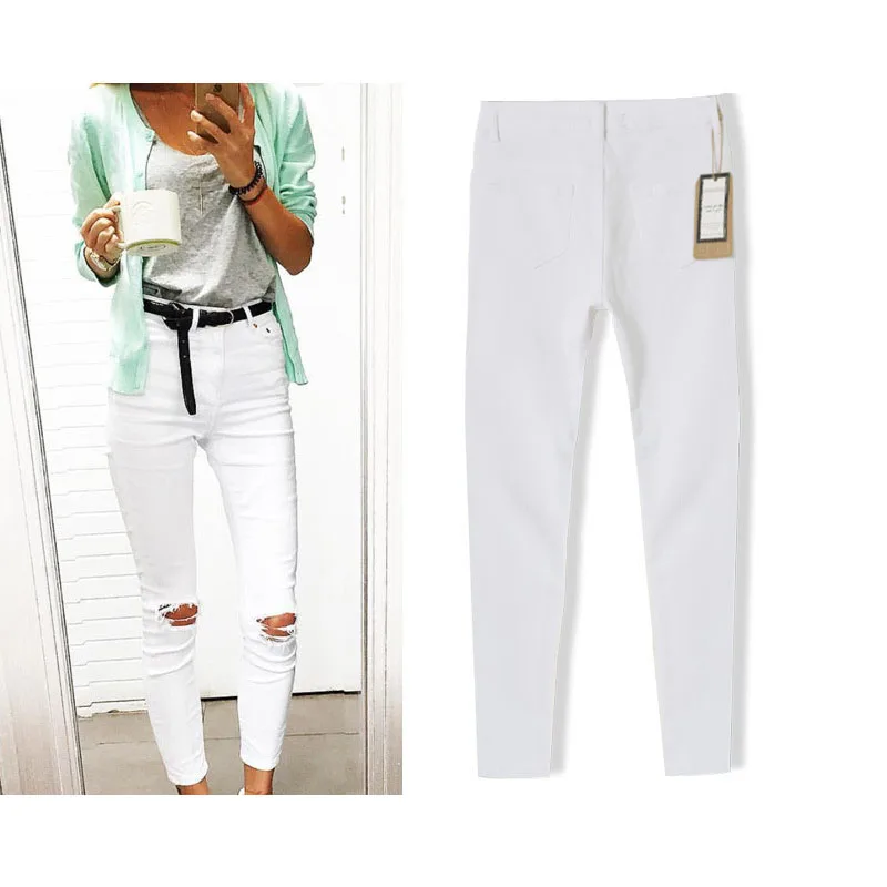 In 2017, the new style of popular street style is pure color, high waist and slim body, elastic jeans, knee holes, and hot sales of TP (6)