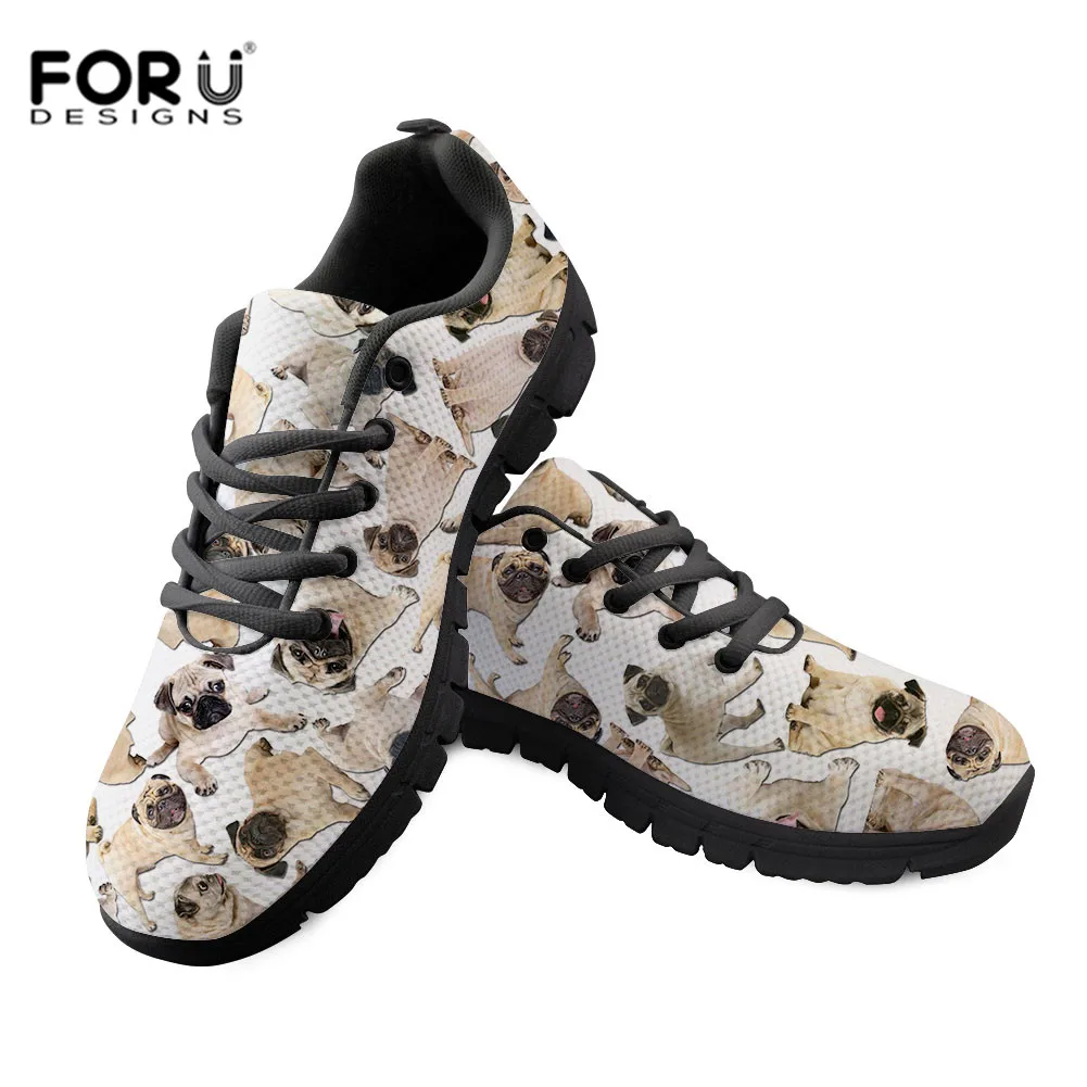 

FORUDESIGNS Women Vulcanized Shoes Animal Design Comfortable Sneakers Cute Pugs Pattern Girls Mesh Shoe High Quality Female Shoe