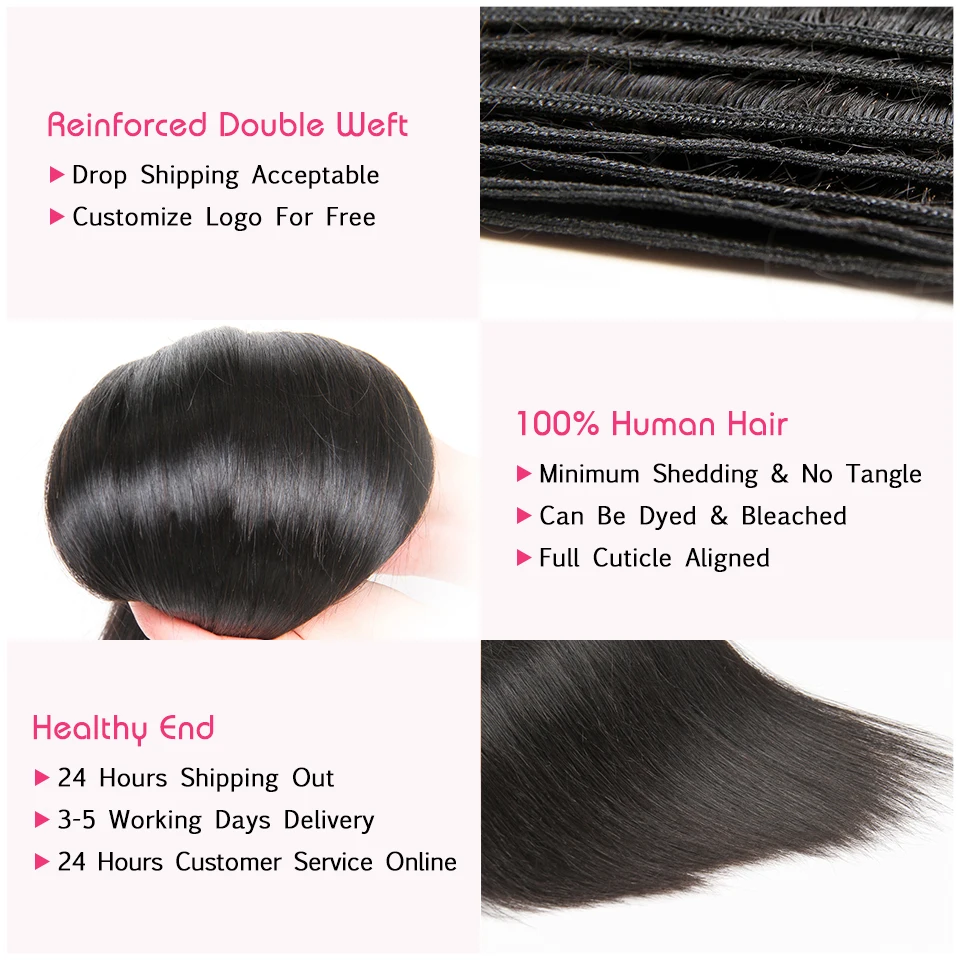 Malaysian Straight Human Hair Bundles With Lace Closure-2