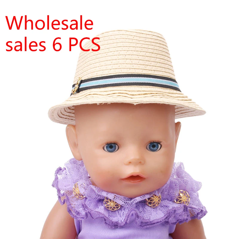 Wholesale Doll toy accessories Beige white Sun hat and straw hat fit 43 cm baby dolls and 18 inch Girl doll f499
