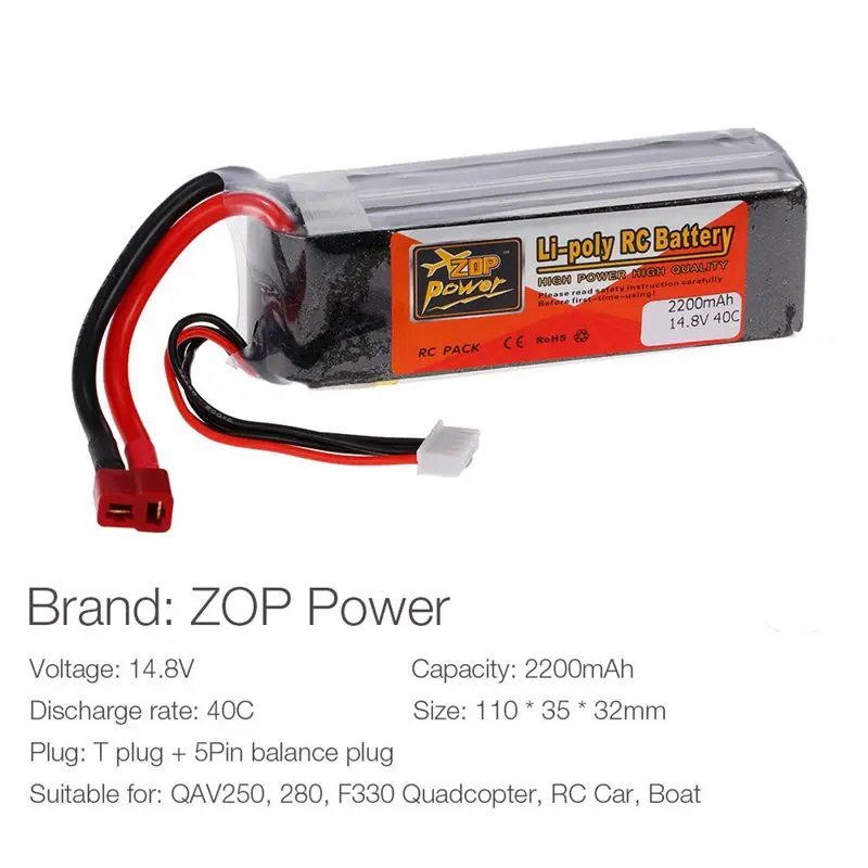 ZOP POWER 4S 14,8 V 2200 Mah 40C Lipo аккумулятор для Qav250 280 F330 Fpv Quadcopter Rc Автомобильная лодка