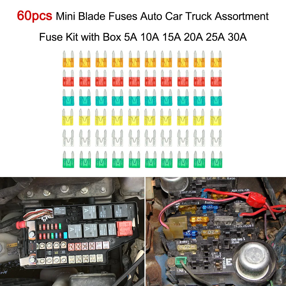 60pcs Mini Blade Fuses Auto Car Truck Assortment Fuse Kit with Box 5A