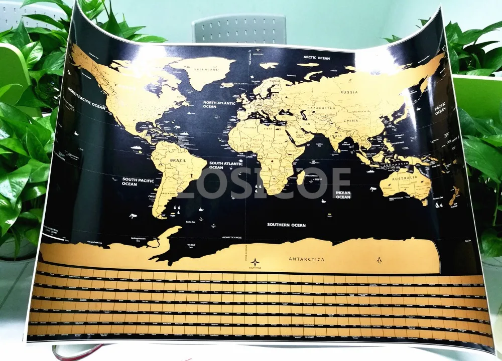 

Easy to carry travel map 40x30 CM mini deluxe erase black scratch map world scratch poster foil layer coating World flag map