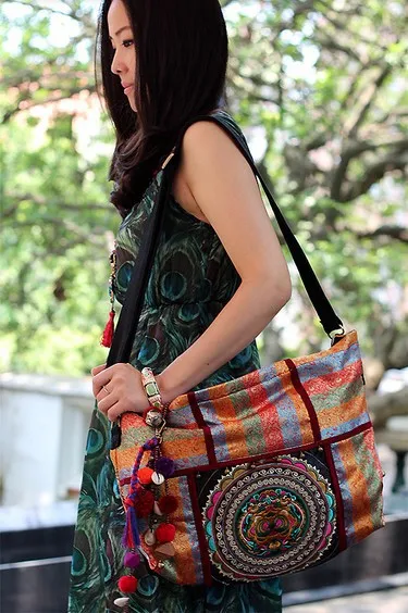 Новые богемные двухсторонние парча сумки через плечо, с вышивкой Модные Винтажные повседневные дорожные сумки-мессенджеры - Цвет: Photo Color