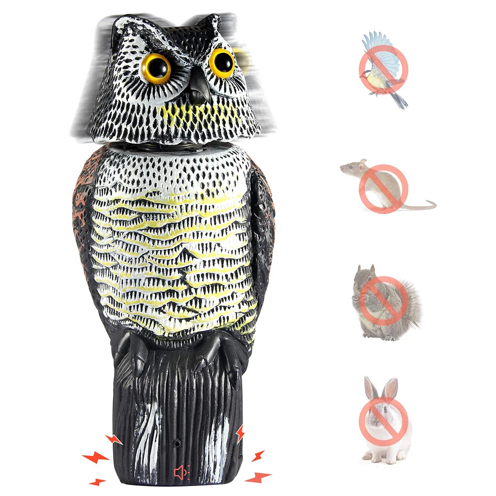 

360 Degree Rotating Head Owl Statue Scare Bird Rats Away with Tweets Owl Patio Decor Plastic Guarding Defending Garden Images