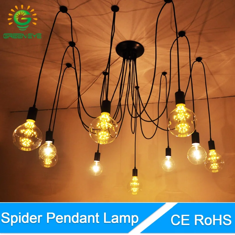 

GreenEye Vintage Nordic Spider Pendant Lamp Loft Multiple Adjustable Retro Pendant Lights Decorative Fixture Lighting Led Home