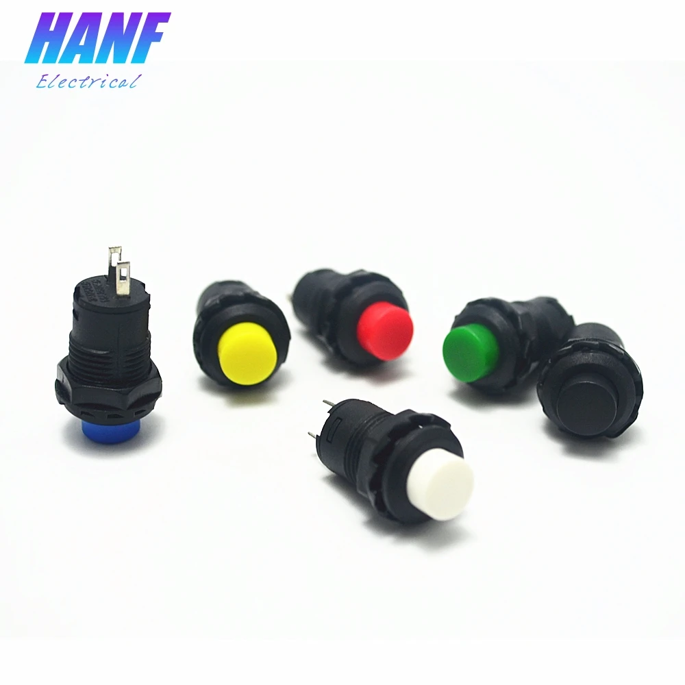 6pcs Plastic Push Button Switch High Head Momentary 2 Terminals 12mm