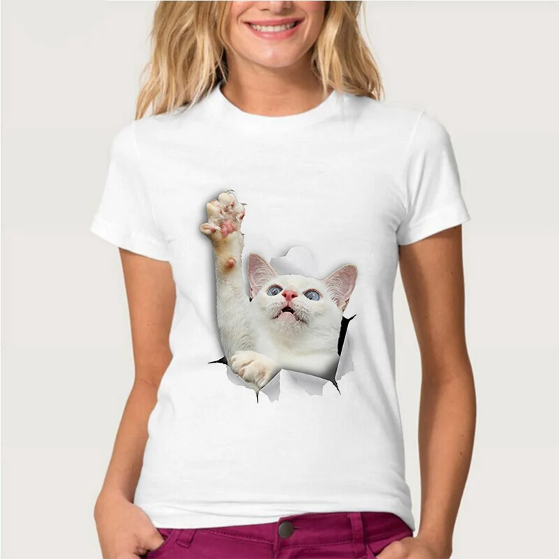 Buy Original PSTYLE 3D Cute Cat T shirts Women Summer