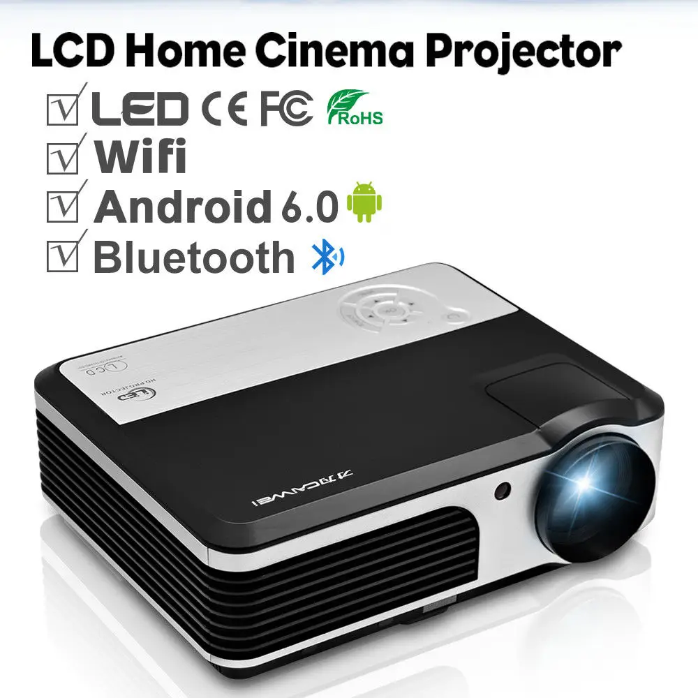CAIWEI LCD Android WIFI Projector Bluetooth Multimedia Home Theater Beamer Support HD Video Movie Game TV HDMI VGA USB