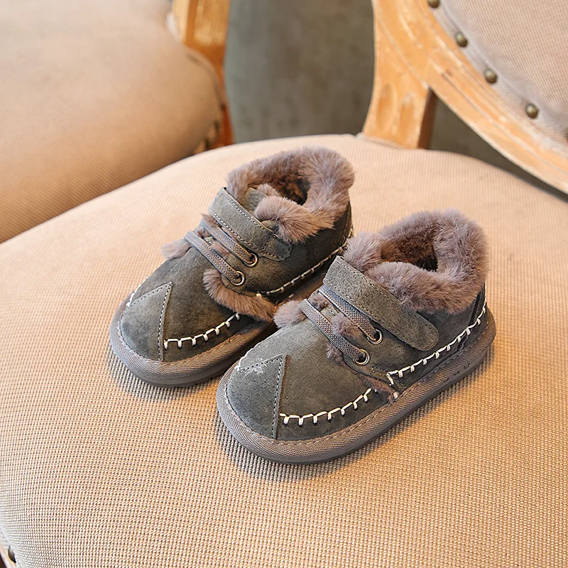 

UncleJerry genuine leather Children winter shoes warm plush Kids shoes soft bottom boys girls fashion shoes