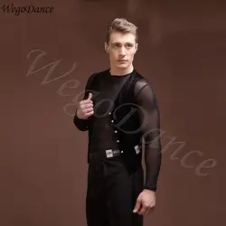 Специализированные Профессиональные мужчины Латинской Танцы жилет и рубашка комплект нейлоновая сетка Производительность рубашка