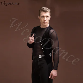 

customized professional men Latin dance vest and shirt set nylon net performance shirt high quality