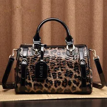 Высококачественная женская сумка из натуральной воловьей кожи, леопардовая Бостонская сумка, женская кожаная сумка, сумки через плечо