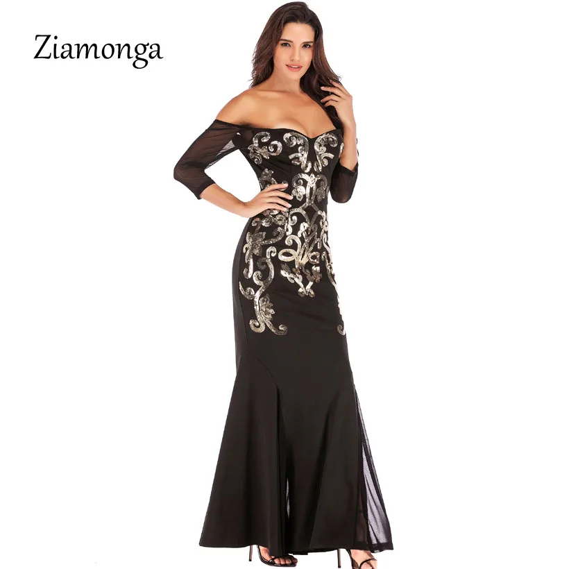 

Ziamonga Mesh Sheer Sequined Fishtail Evening Gown Party Dresses Elegant Mermaid Long 2018 Long Maxi Winter Dress Women Dresses