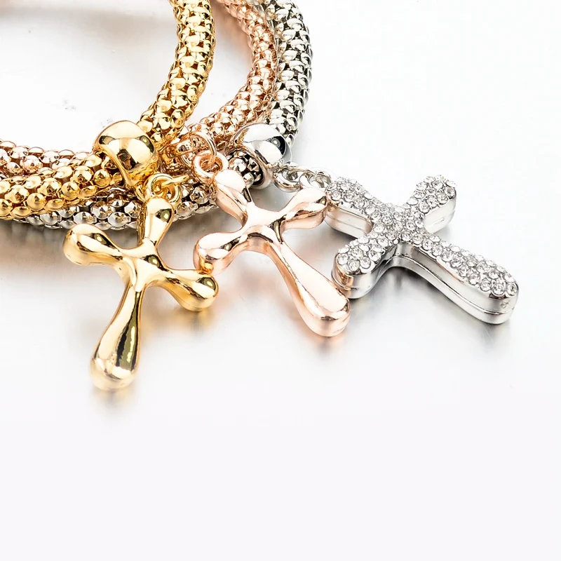 LongWay новые золотые браслеты с крестообразной подвеской браслеты 3 шт. Многослойные хрустальные браслеты для женщин винтажные ювелирные изделия Sbr150380