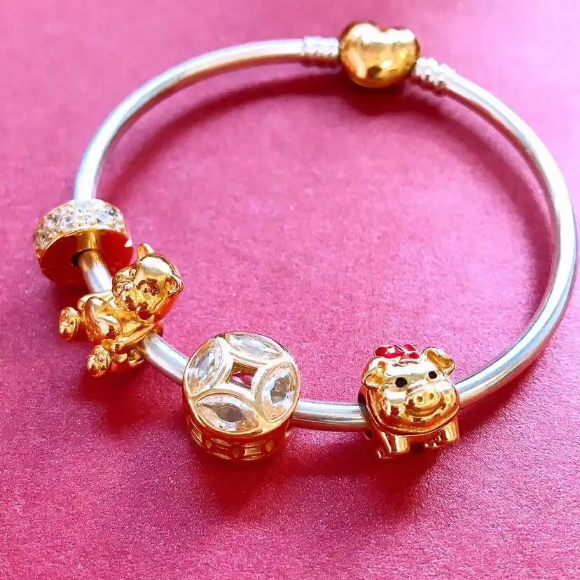 

Kristie100%925 Sterling Silver Original Copy 1:1 Gold Reader Bead Bracelet Attacked Free High Quality Shipping