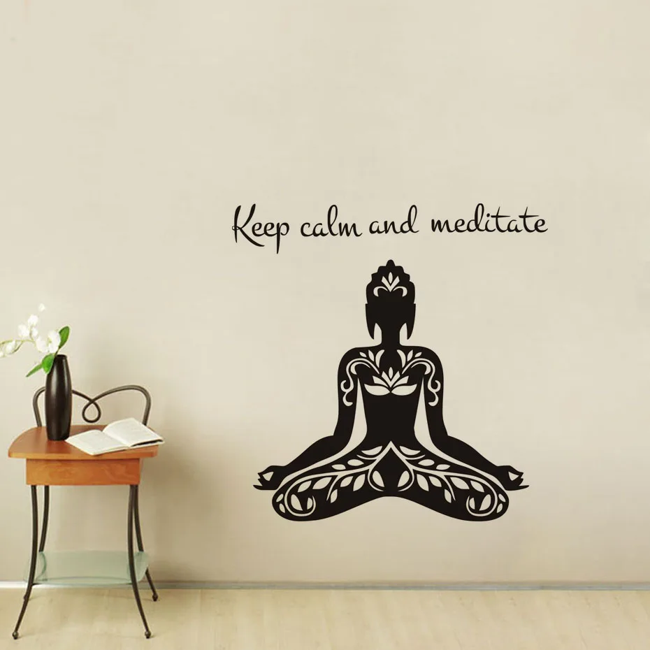 

ZOOYOO Keep Calm And Meditate Quote Yoga Lotus Pose Wall Sticker Vinyl Art Removable Home Decor For Living Room