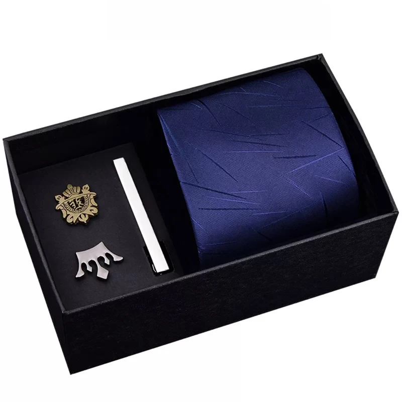 

New Bussiness men ties set Extra Long Size 145cm*8cm Necktie Shield Crown Brooch Tie Clip Neck Tie Suit Gift Box Wedding Party