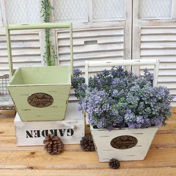 

Vintage Wood Flower Flower Pot Basket Planter Garden Decoration