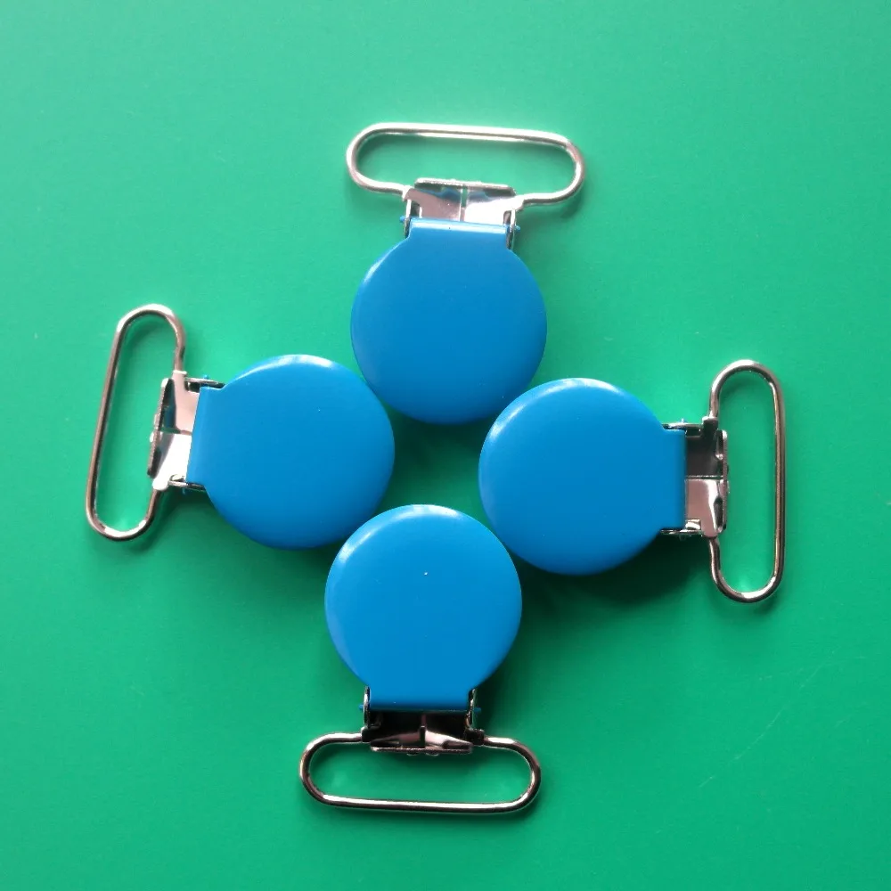 

Hot Sale 20Pcs 25MM Sky Blue Round Shape Enamel Metal Suspender Clips,Pacifier Clip,Lead Free,With Plastic Teeth,Free Shipping