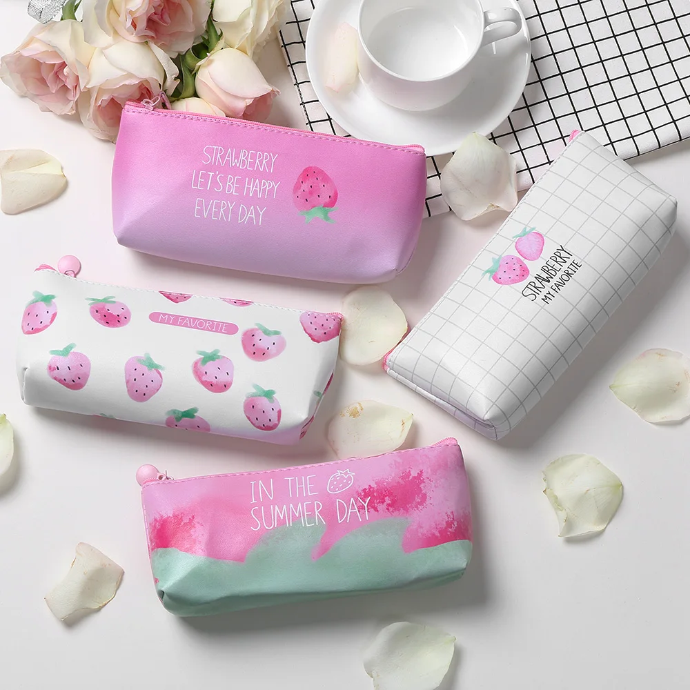 

1 PC New Useful Women Fashion Strawberry Printed PU Leather Cosmetic Makeup Bags Travel Pouch Makeup Tool Storage Organizer